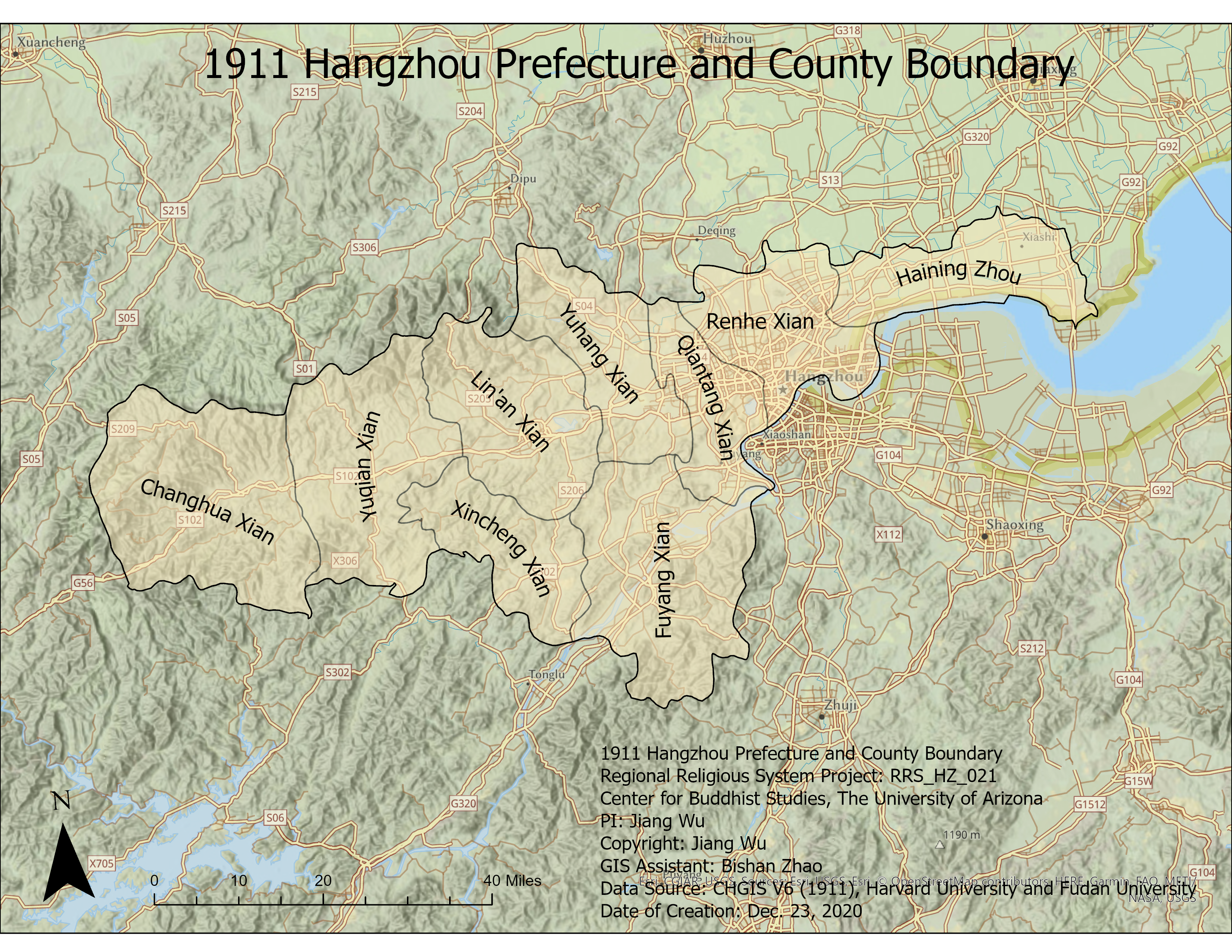 1911 Hangzhou Prefecture and County Boundary