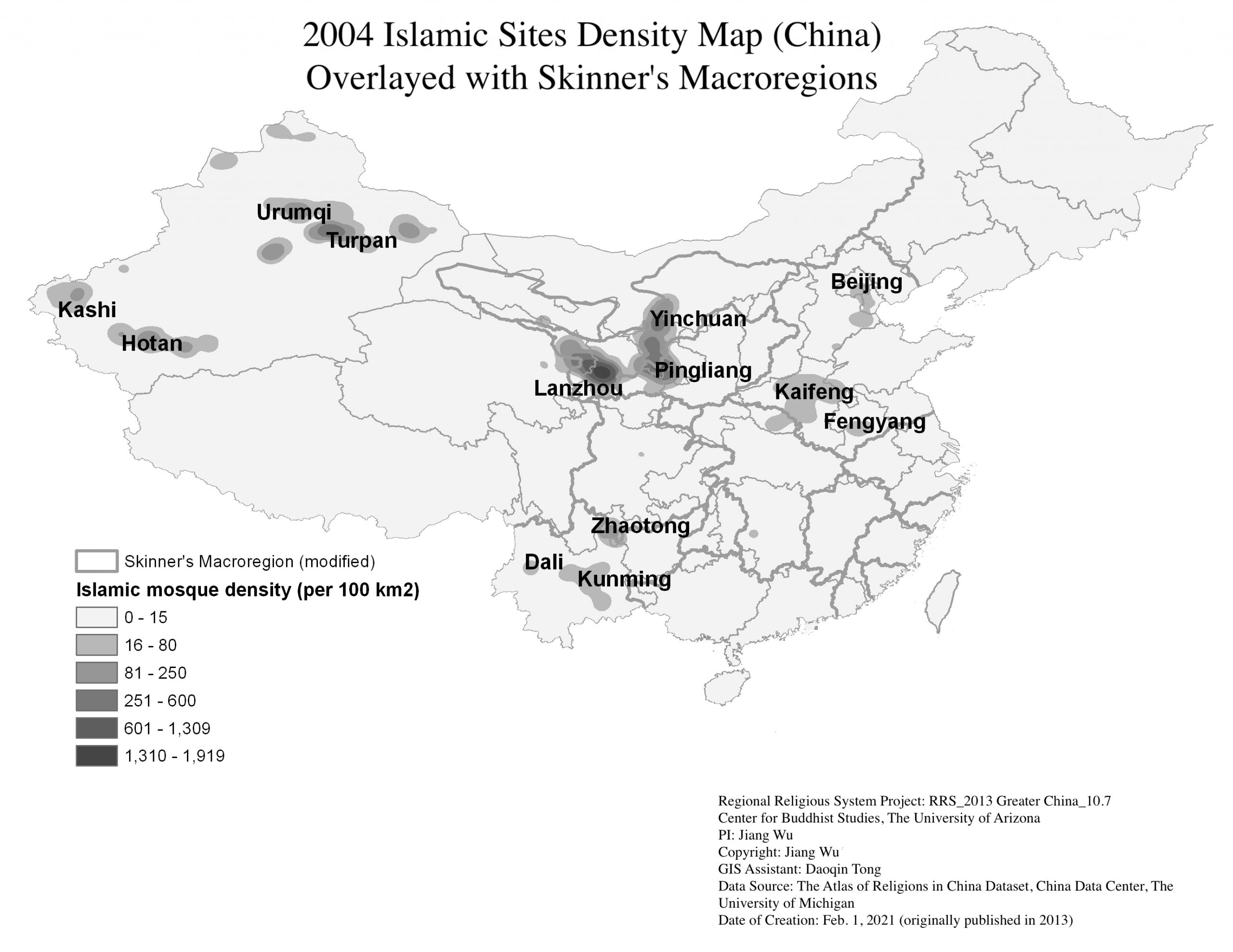 2004 Islamic Sites Density Map (China) Overlayed with Skinner’s Macroregions
