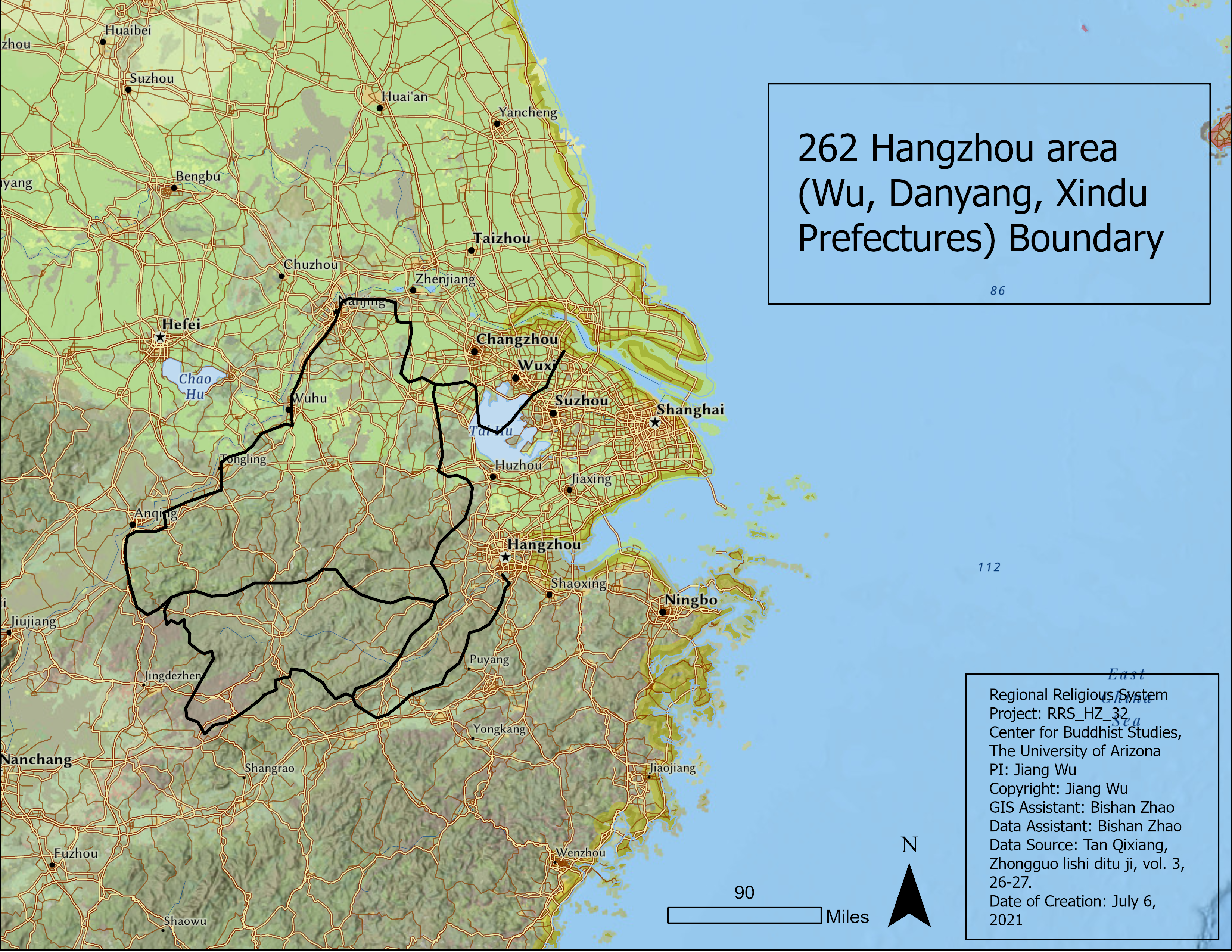 262 Hangzhou area (Wu, Danyang, Xindu Prefectures) Boundary