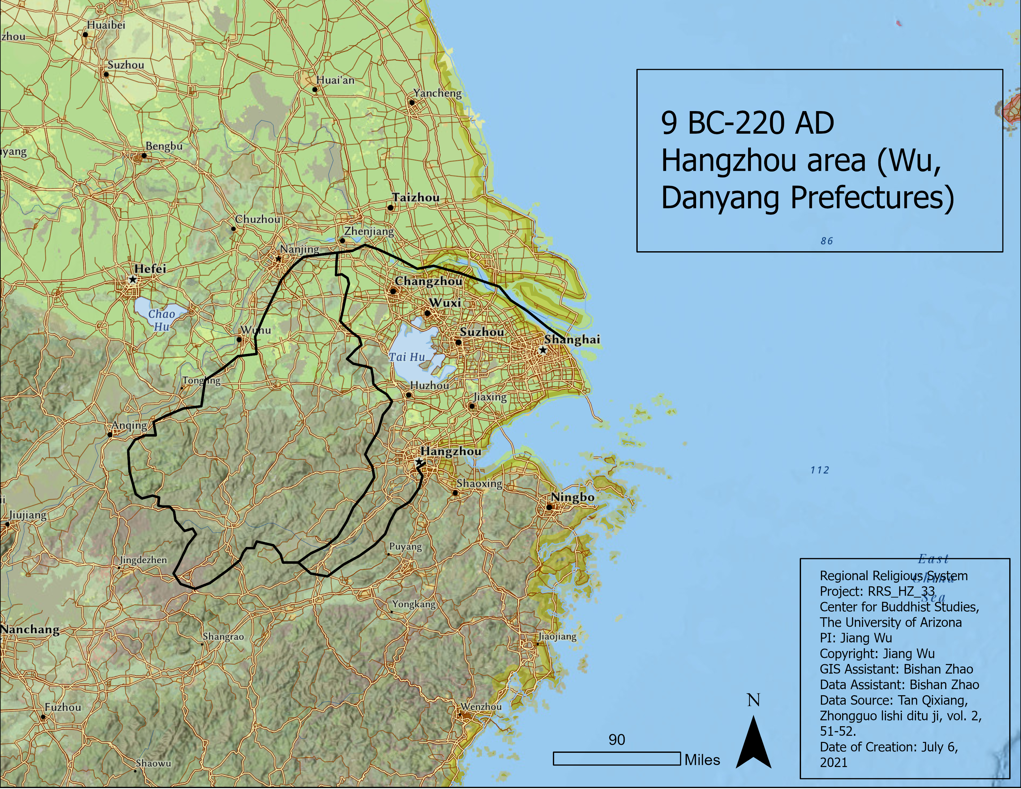 9BC-220AD Hangzhou area (Wu, Danyang prefectures) Boundary
